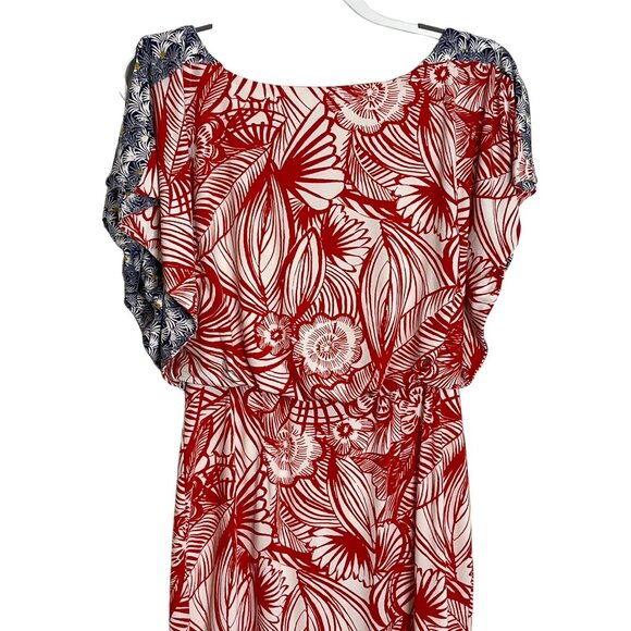 Maggy London Womens 4 Red Blue Floral Short Sleeve Sheath Dress - Picture 4 of 12